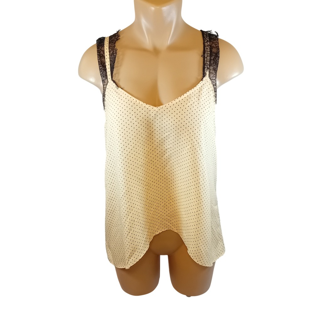 Y2K BCBGeneration Lace Satin Champagne Tank Top‎ Cami Triangle Polka Dots Glam M